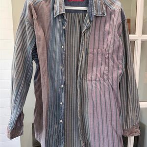 Vintage PCH Casual Striped Button-Down Shirt in Blue and Pink